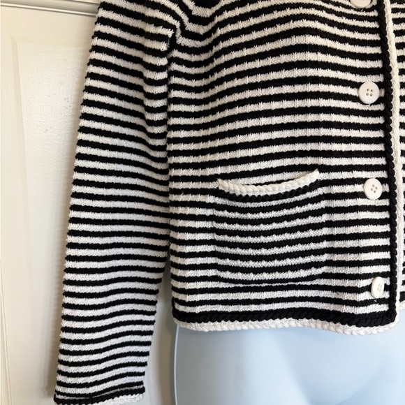Striped Black and White Button-Front Women's Cardigan - Picture 2 of 4